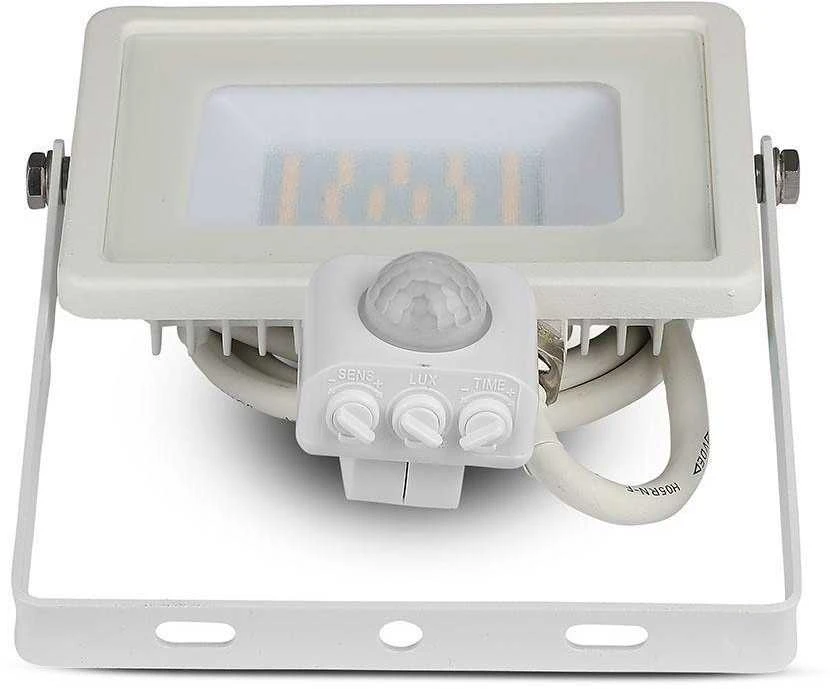 30W LED prožektorius V-TAC, 6400K (šaltai balta), su judesio davikliu, baltu korpusu, SAMSUNG LED chip