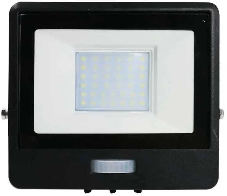 30W LED prožektorius V-TAC, juodu korpusu, 3000K, su judesio davikliu