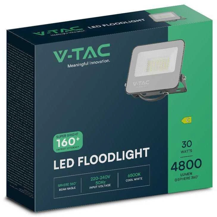 V-tac 30W LED prožektorius, juodas, 6500K, 160lm/W