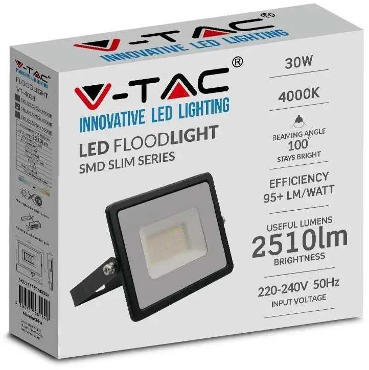 V-tac 30W LED prožektorius, E-serija, juodu korpusu, 4000K