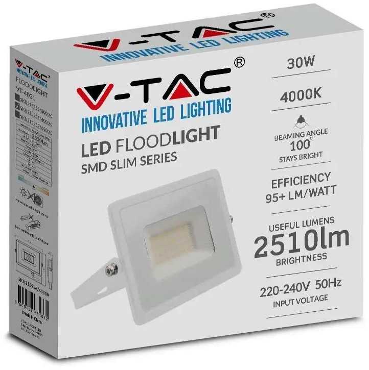 V-tac 30W LED prožektorius, E-serija, baltu korpusu, 4000K