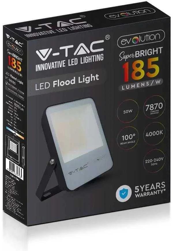V-tac 50W LED prožektorius, juodu korpusu, 6400K