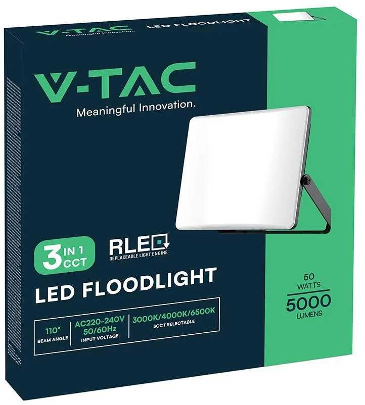V-tac 50W LED prožektorius, juodu korpusu, 3000/4000/6500K