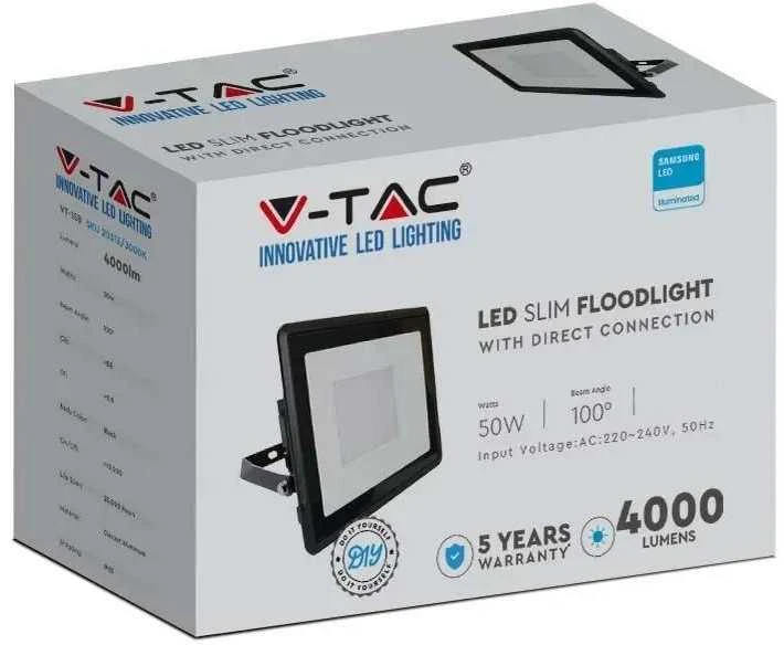 50W LED prožektorius V-TAC, juodu korpusu, 4000K