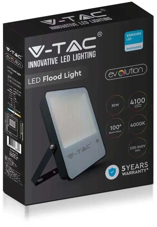 Samsung 50W LED prožektorius V-TAC, juodu korpusu, 6500K