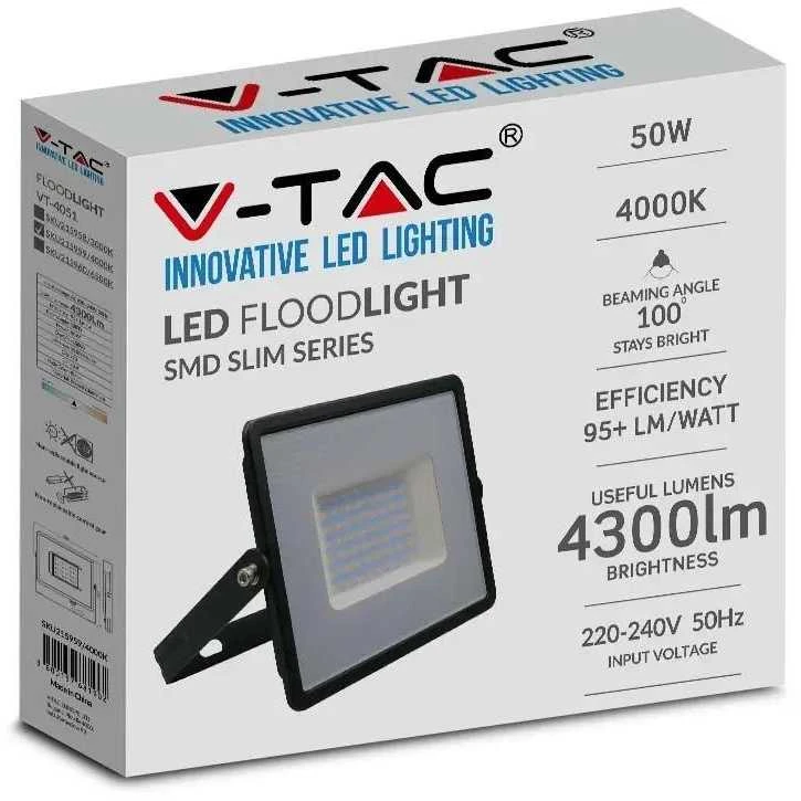 V-tac 50W LED prožektorius, E-serija, juodu korpusu, 6500K