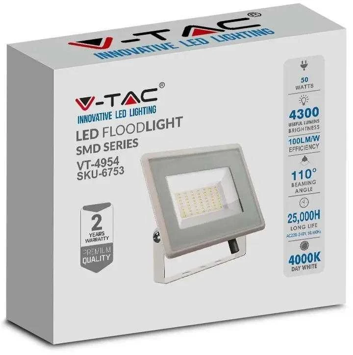 V-tac 50W LED prožektorius, baltas, 4000K