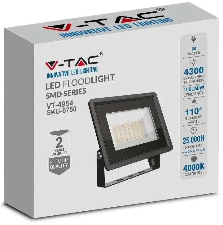 V-tac 50W LED prožektorius, juodas, 4000K