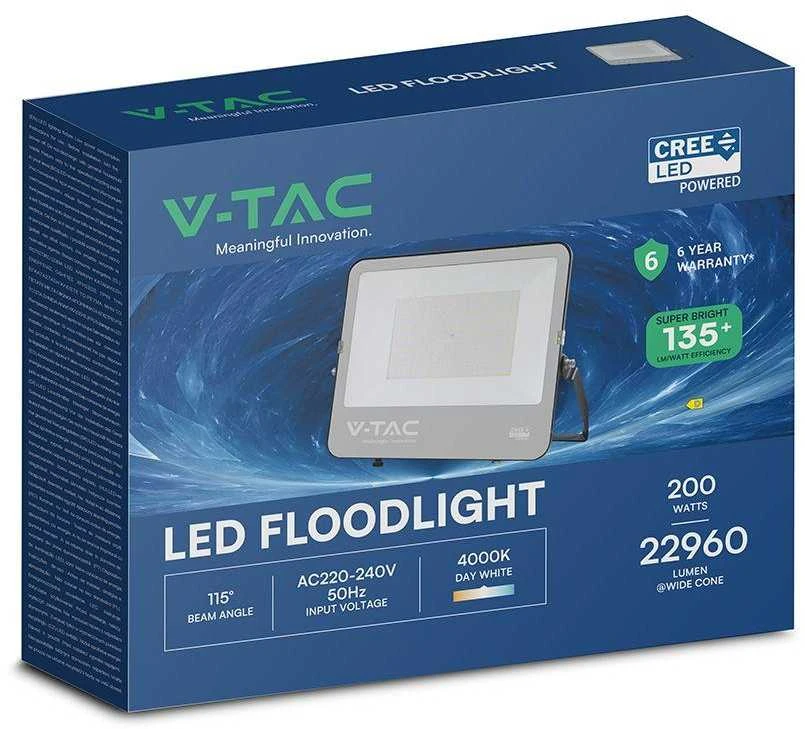 V-tac 200W LED prožektorius, juodas, 6500K, CREE LED chip