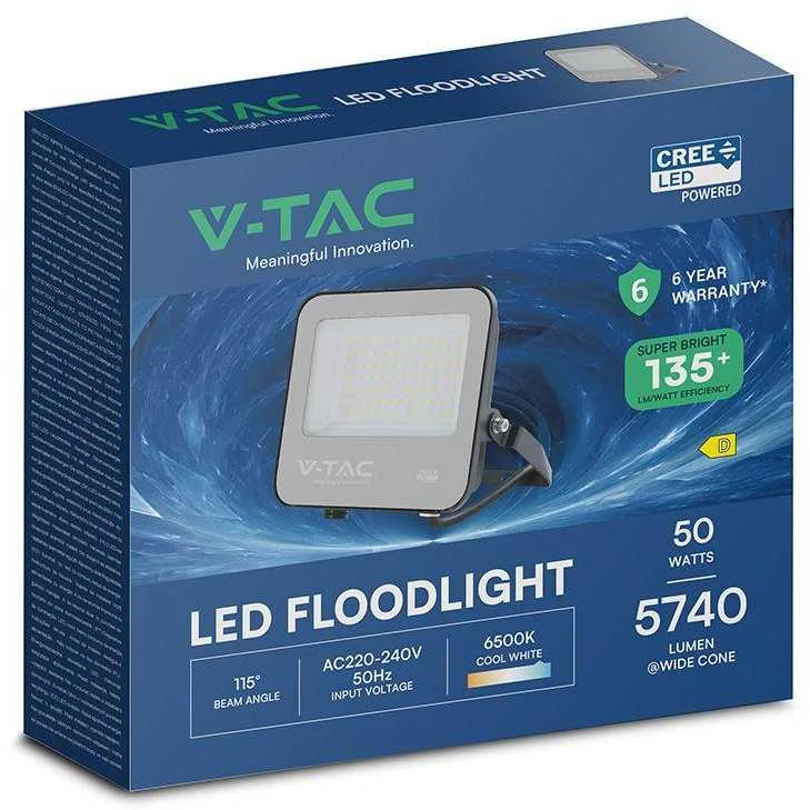 V-tac 50W LED prožektorius, juodas, 6500K, CREE LED chip