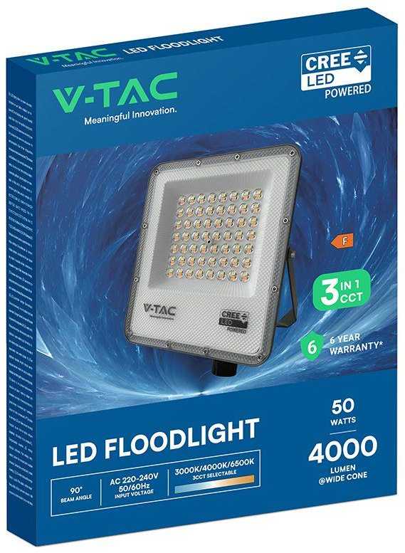 Auriq 50W LED prožektorius, juodas, 3000/4000/6500K, CREE LED chip