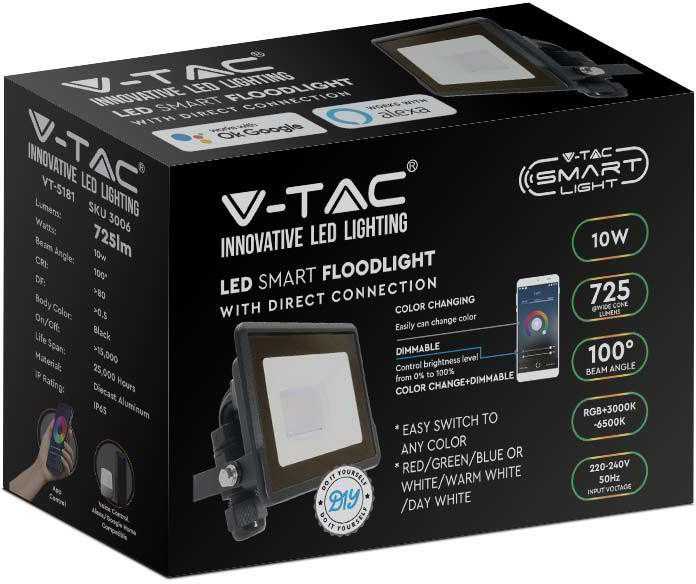 V-TAC Wi-Fi LED prožektorius 10W RGB Alexa Google Home