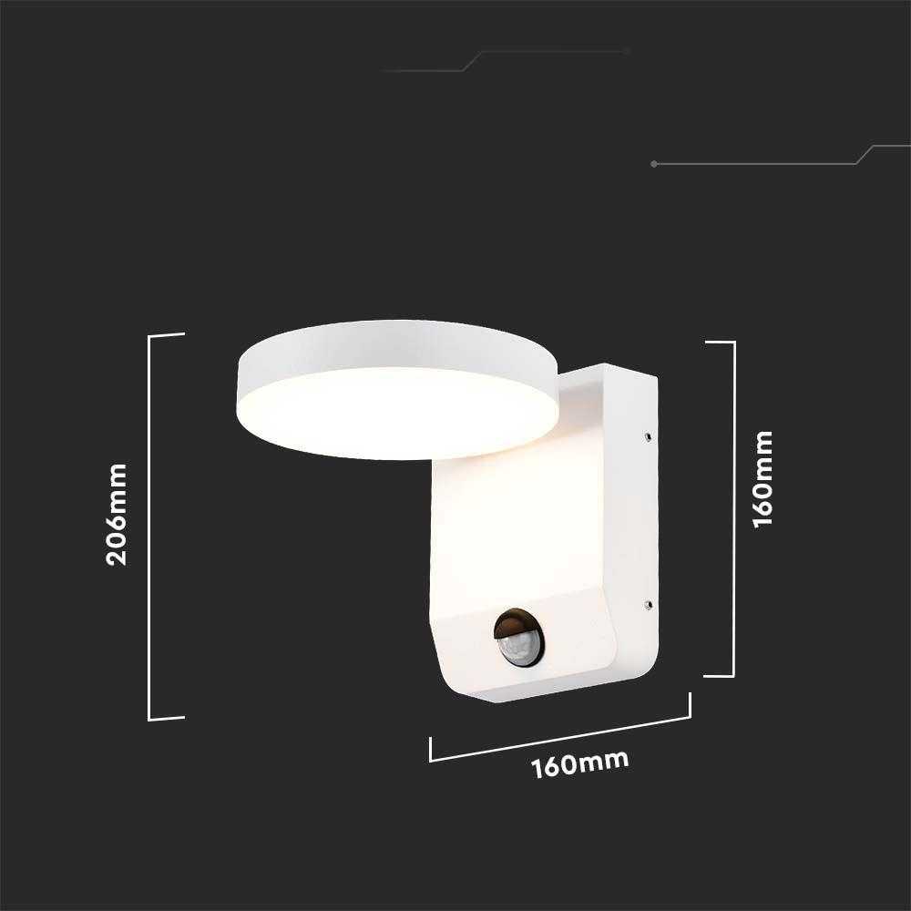 V-tac 17W LED sieninis lauko šviestuvas, baltas, 3000K, IP65, su judesio davikliu