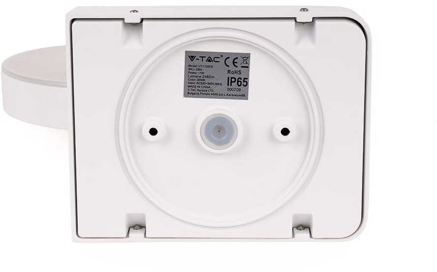 V-tac 17W LED sieninis lauko šviestuvas, baltas, 4000K, IP65, su judesio davikliu
