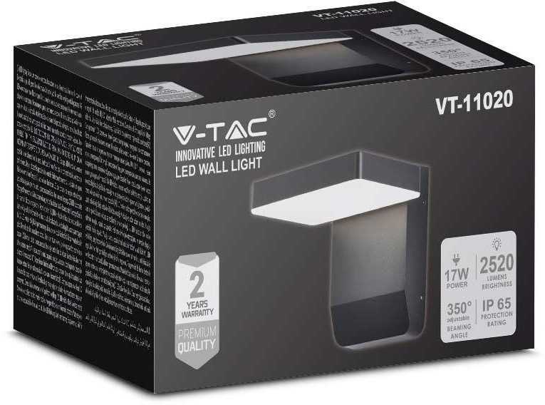 Sieninis šviestuvas V-tac 17W LED sieninis lauko šviestuvas, juodas, 4000K, IP65