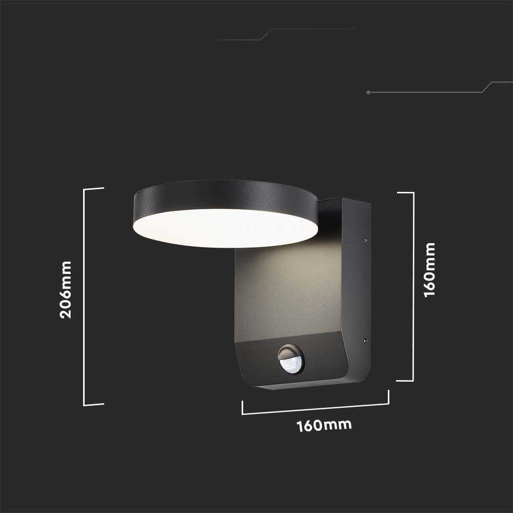 V-tac 17W LED sieninis lauko šviestuvas, juodas, 3000K, IP65, su judesio davikliu
