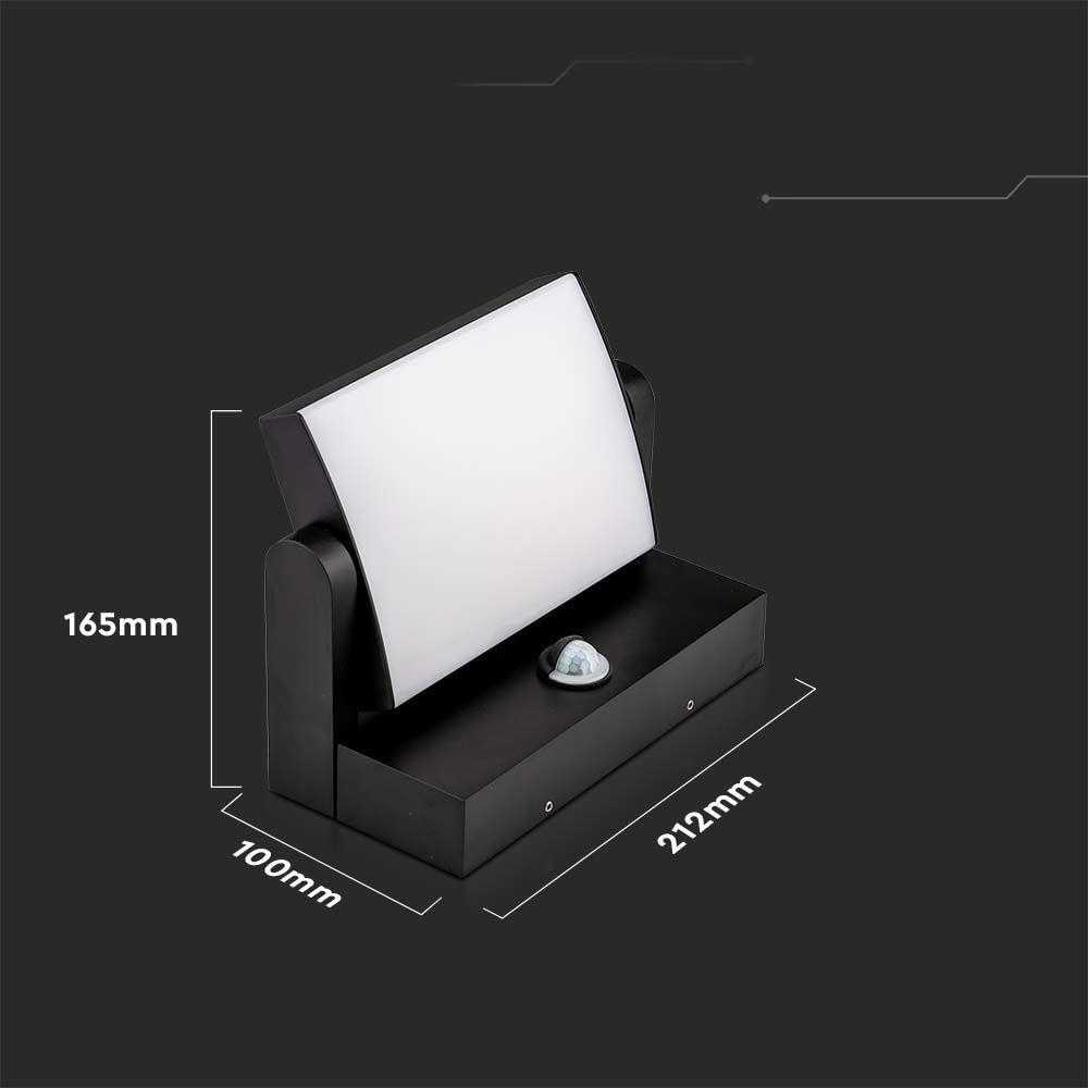Sieninis šviestuvas V-tac 17W LED sieninis lauko šviestuvas, juodas, 4000K, IP65, su judesio davikliu
