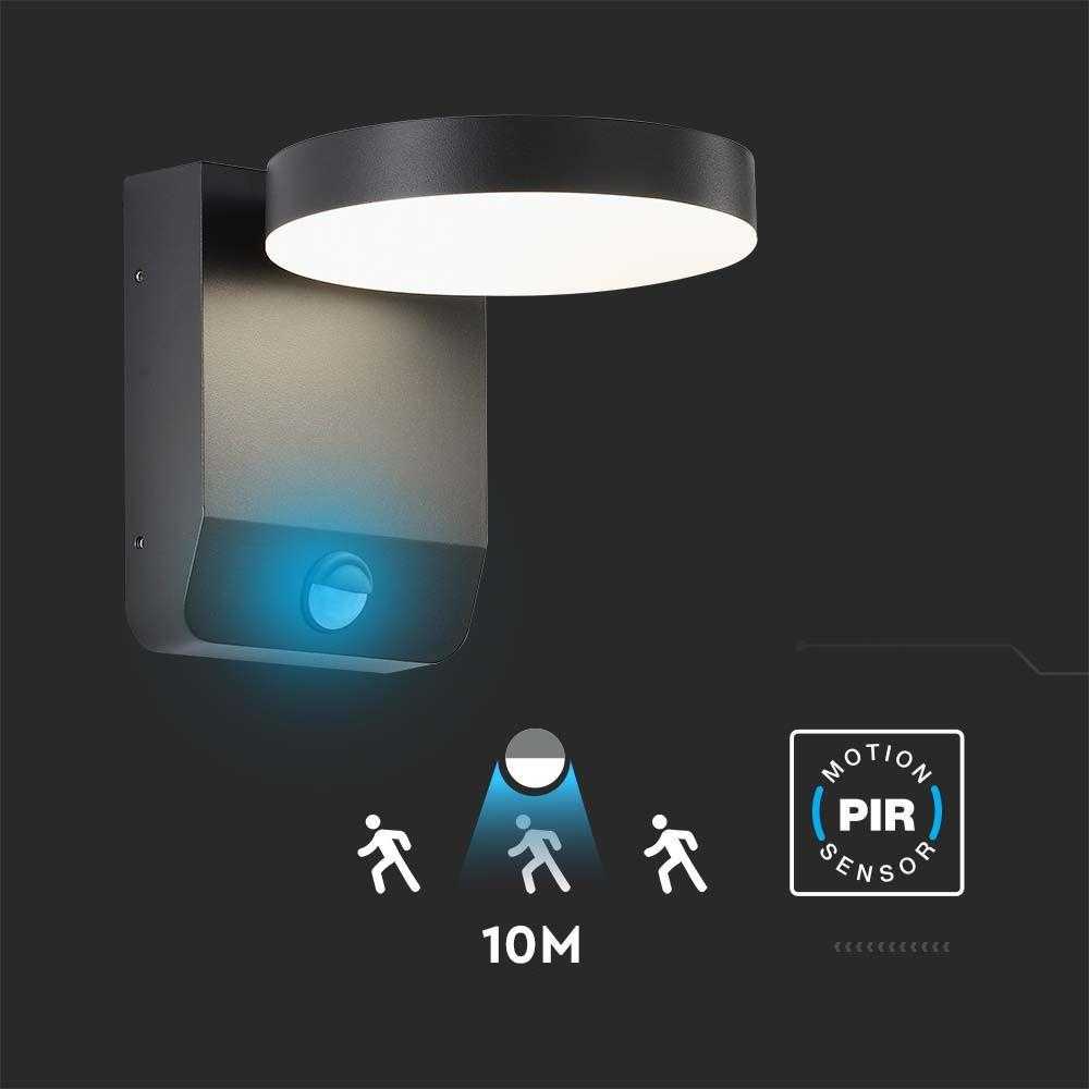 Sieninis šviestuvas V-tac 17W LED sieninis lauko šviestuvas, juodas, 4000K, IP65, su judesio davikliu