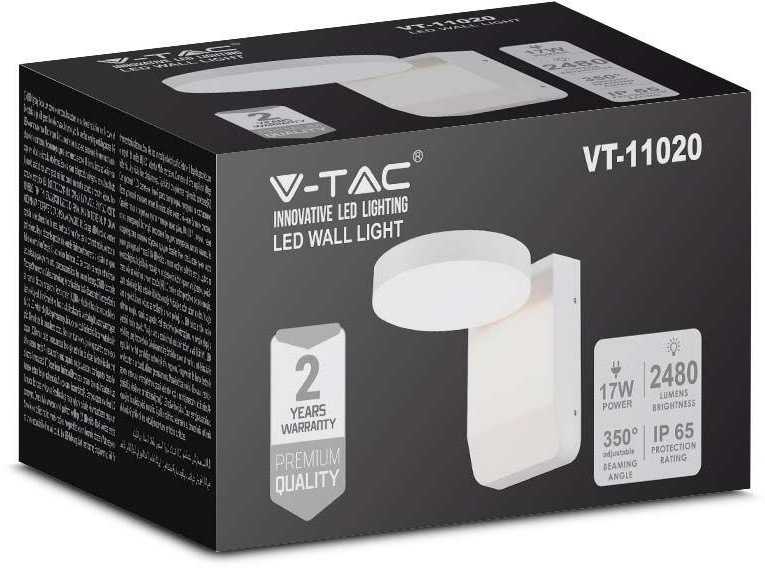 V-tac 17W LED sieninis lauko šviestuvas, baltas, 3000K, IP65