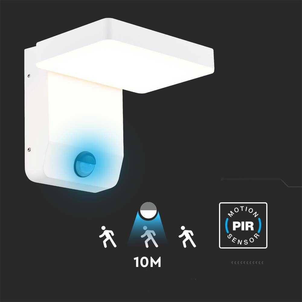 V-tac 17W LED sieninis lauko šviestuvas, baltas, 3000K, IP65, su judesio davikliu