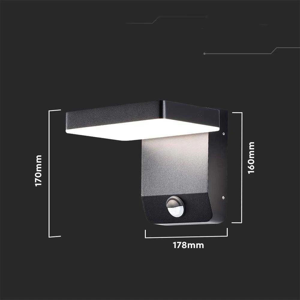Sieninis šviestuvas V-tac 17W LED sieninis lauko šviestuvas, juodas, 4000K, IP65, su judesio davikliu