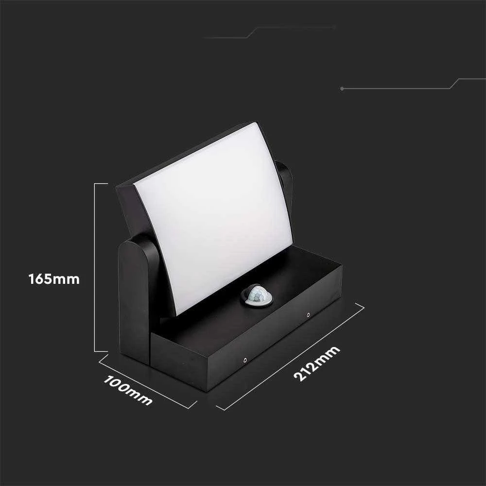 V-tac 17W LED sieninis lauko šviestuvas, juodas, 3000K, IP65, su judesio davikliu