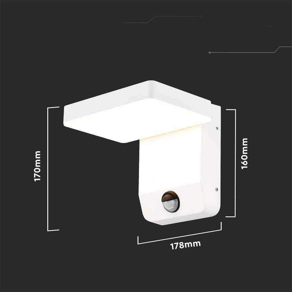 V-tac 17W LED sieninis lauko šviestuvas, baltas, 3000K, IP65, su judesio davikliu