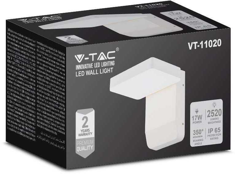 V-tac 17W LED sieninis lauko šviestuvas, baltas, 4000K, IP65