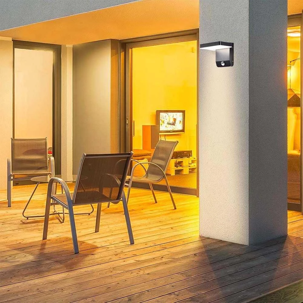 Sieninis šviestuvas V-tac 17W LED sieninis lauko šviestuvas, juodas, 4000K, IP65, su judesio davikliu