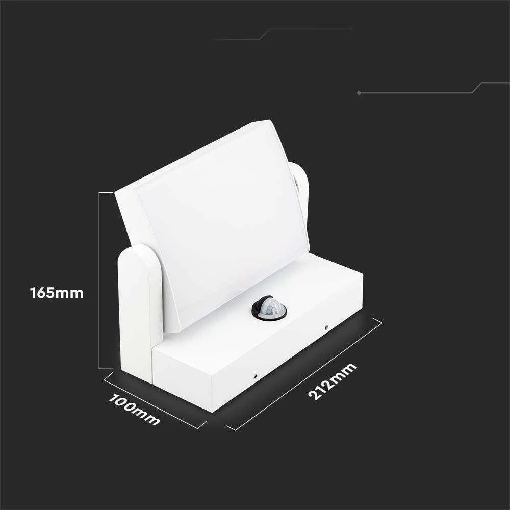 Sieninis šviestuvas V-tac 17W LED sieninis lauko šviestuvas, baltas, 4000K, IP65, su judesio davikliu