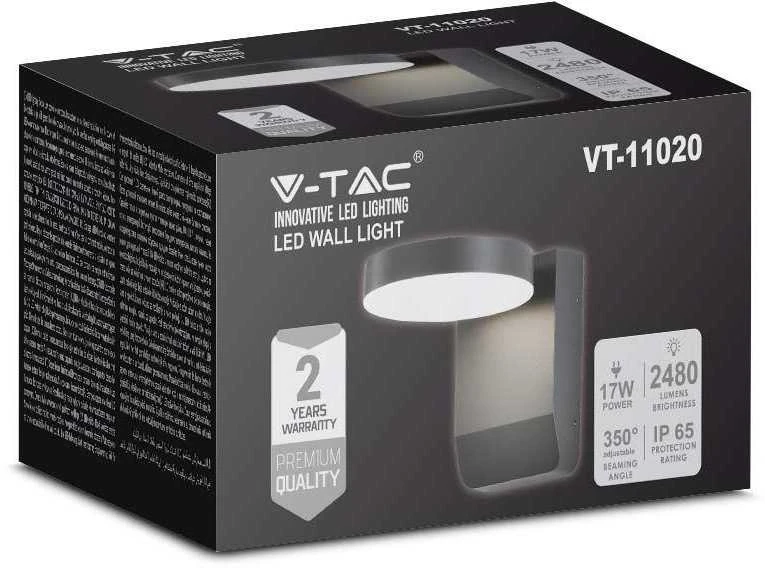 V-tac 17W LED sieninis lauko šviestuvas, juodas, 3000K, IP65