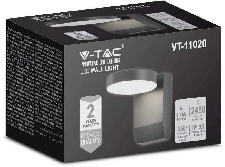 Sieninis šviestuvas V-tac 17W LED sieninis lauko šviestuvas, juodas, 4000K, IP65