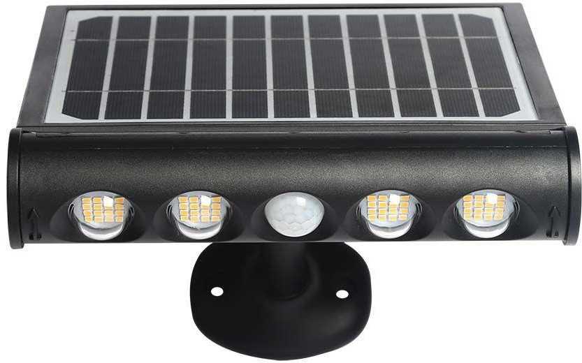 V-tac 8W LED universalus šviestuvas, su saulės baterija ir judesio davikliu, juodas, 3000K