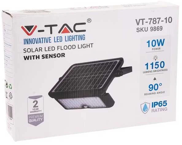 10W LED prožektorius V-TAC, 4000K (natūraliai balta), juodas, su saulės baterija
