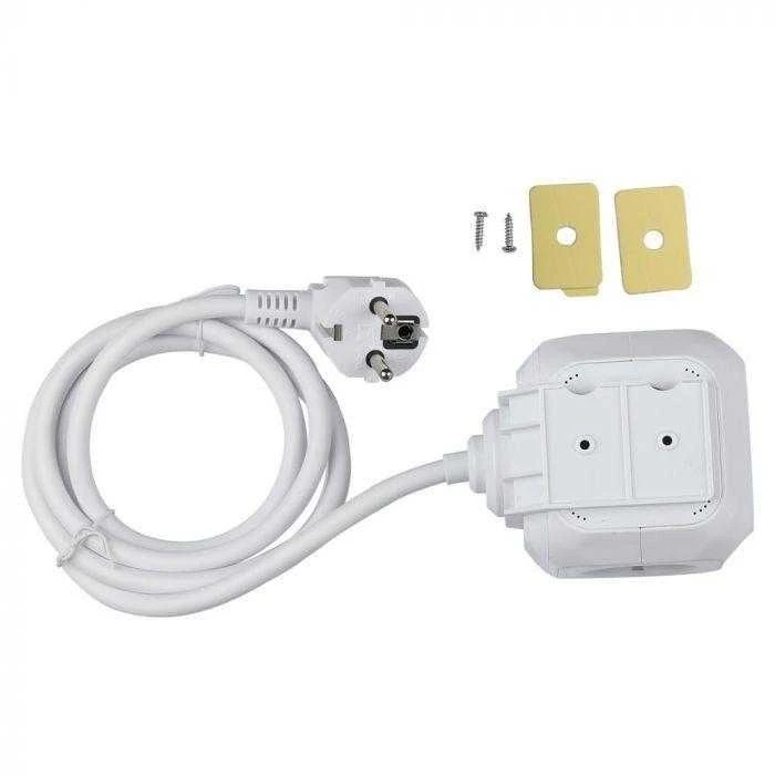 Ilgintuvas 4-vietis V-TAC, 2usb jungtys, 3G1.5MM2 X1.4M, baltas, kubo formos