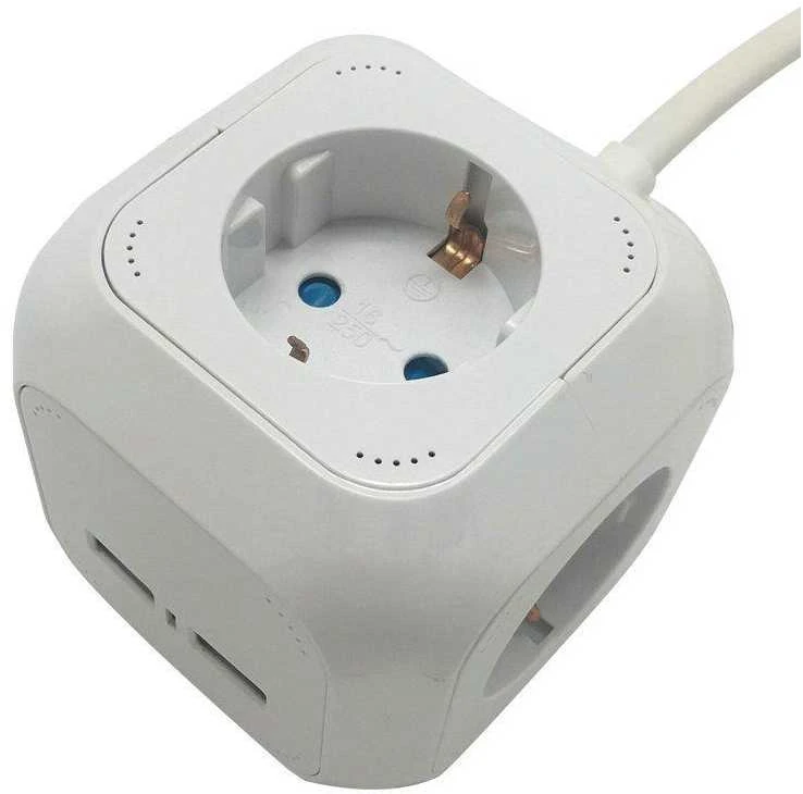 Ilgintuvas 4-vietis V-TAC, 2usb jungtys, 3G1.5MM2 X1.4M, baltas, kubo formos