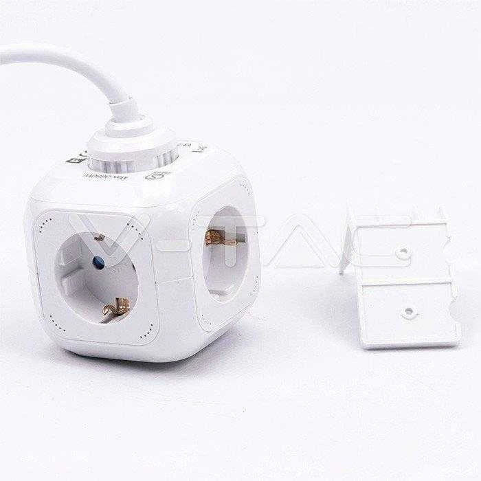 Ilgintuvas 4-vietis V-TAC, 2usb jungtys, 3G1.5MM2 X1.4M, baltas, kubo formos