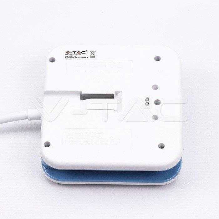 Ilgintuvas 3-vietis V-TAC, 2usb jungtys, 3G1.5MM2 X1.4M, baltas, kvadratinis