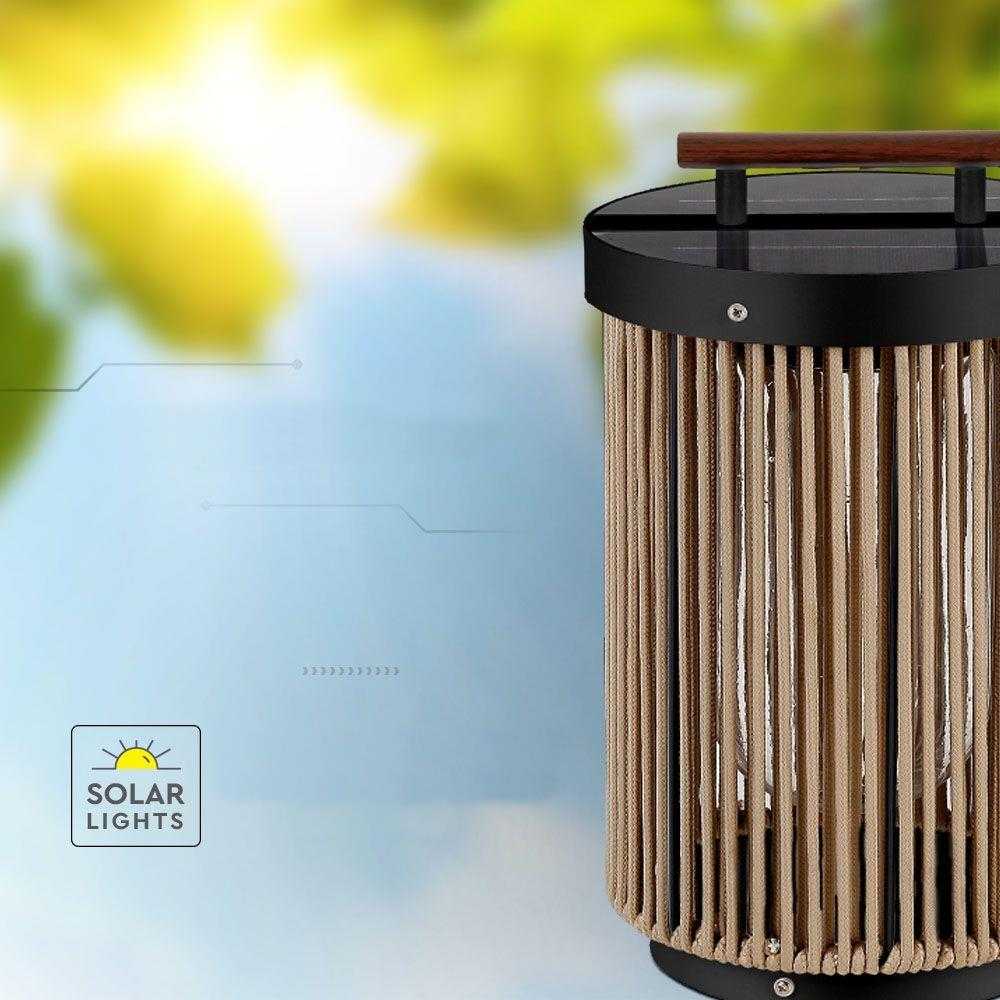 V-tac 2,4W LED įkraunamas lauko šviestuvas su saulės baterija, juodos/medžio sp., 3000K, IP65