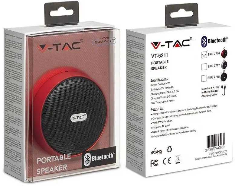 4W Bluetooth garsiakalbis, raudonos spalvos.