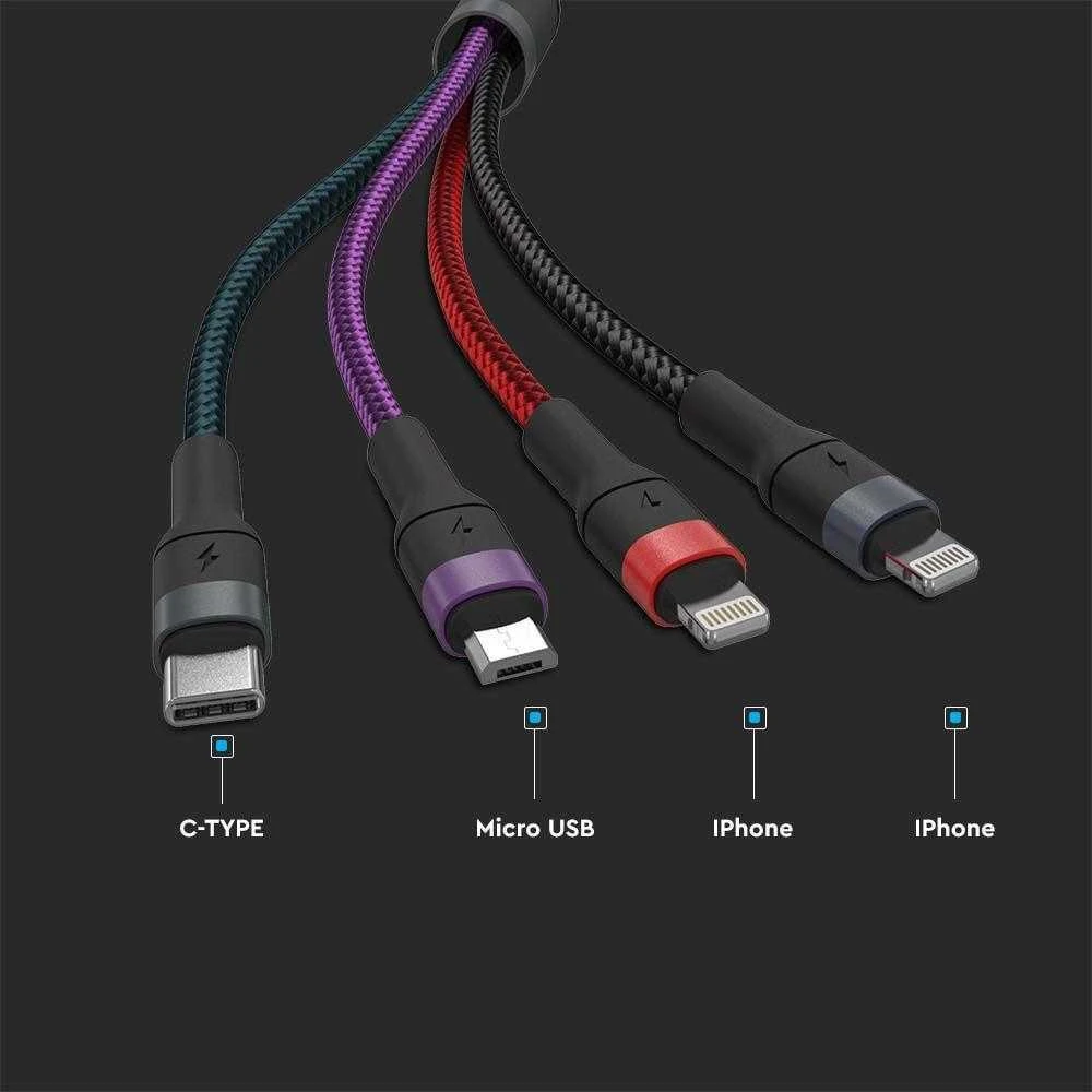 USB laidas, 4IN1, juodas, 1,2m