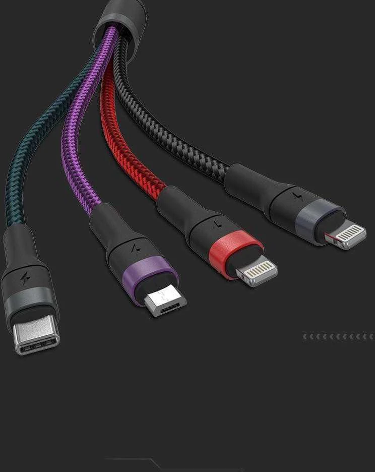 USB laidas, 4IN1, juodas, 1,2m