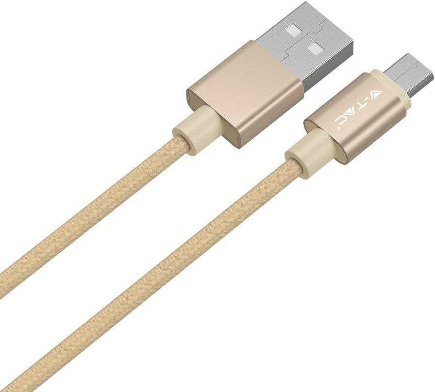 V-tac 1m mikro USB laidas, auksinės spalvos, laido tipas : pintas.