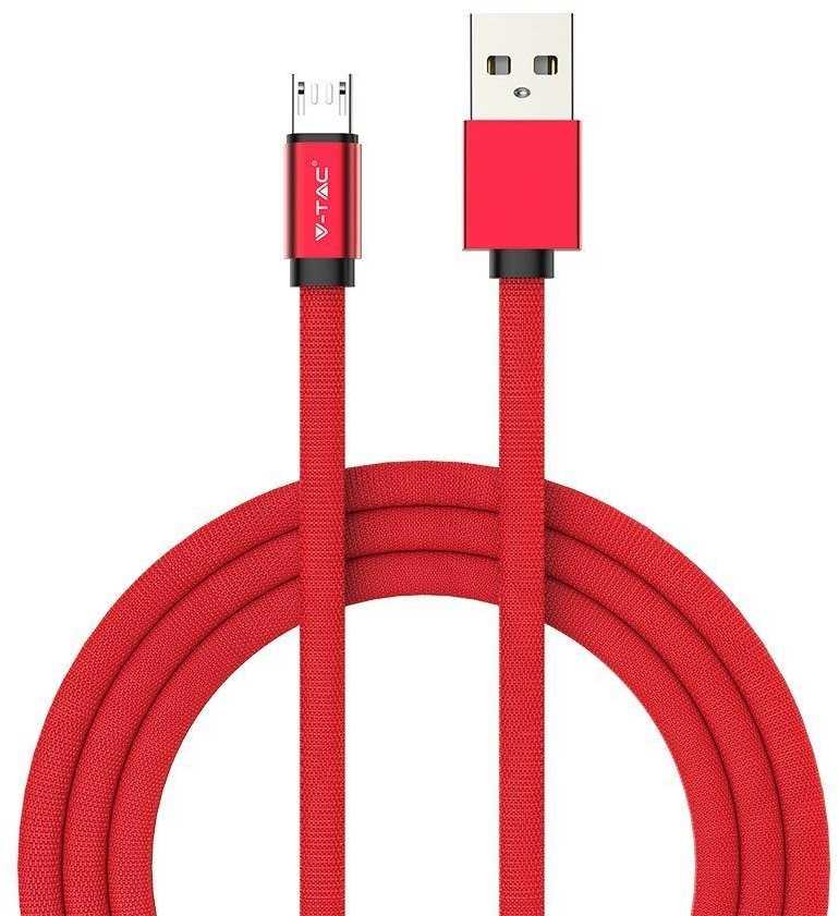V-tac 1m mikro USB laidas, raudonas, laido tipas- medvilninis audinys