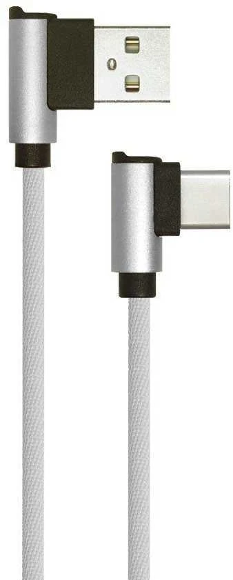 V-tac 1m type-c USB laidas, sidabrinis, pintas audinys
