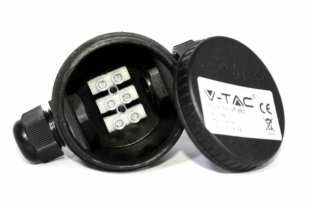 V-tac Jungtis, juoda, 3 laidų, IP66