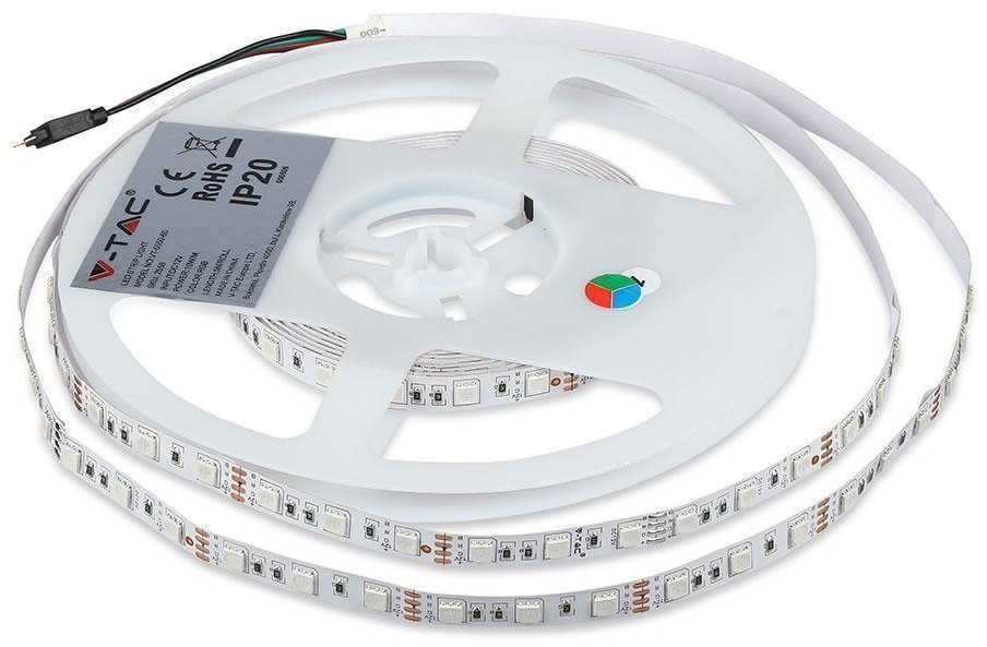 V-tac 7W/m LED juosta, 60 LED/m, RGB, EU jungiklis, 5 metrų (nekarpoma)