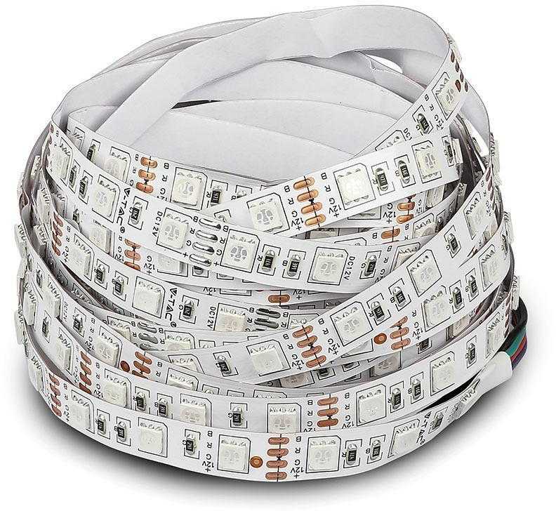 V-tac 7W/m LED juosta, 60 LED/m, RGB, EU jungiklis, 5 metrų (nekarpoma)