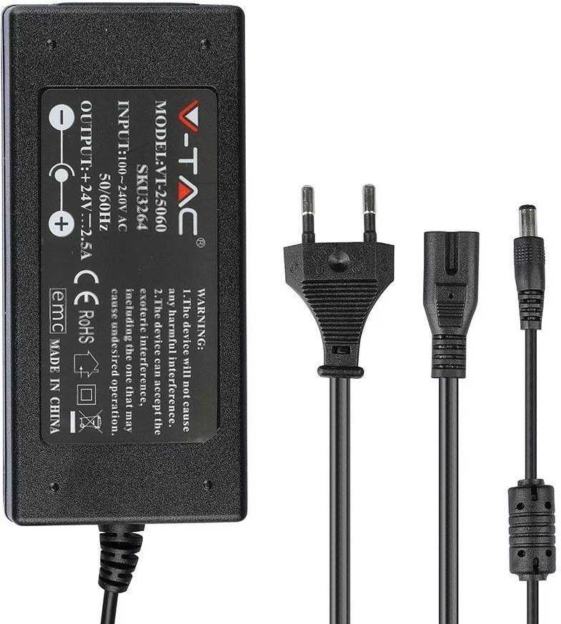 V-tac 10W/m LED juosta, 420LED/m, IP20, 3000K, 5m, su 60W maitinimo šaltiniu, 24V, 2.5A, IP44