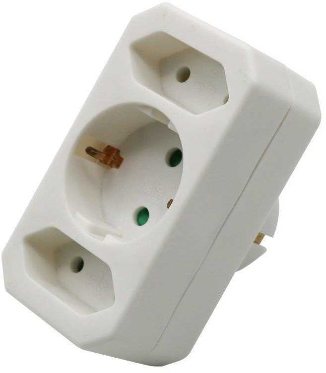 V-tac Trivietis lizdo adapteris, baltas, 2 jungtys su 2,5A, viena - 16A.